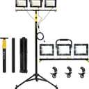 GEERTOP Portable Tripod Led Work Light on Wheels, Adjustable Rolling Black Stand, 21000LM Detachable LED Heads for Garage, Construction Job Site, Indoor/Outdoor Use
