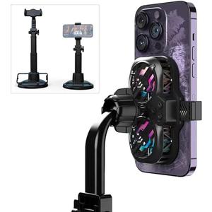 Phone Cooler Stand, Height Adjustable Desktop Cell Phone Stand with Cooling Fan for Live Streaming, Compatible with All iPhone Android Phones