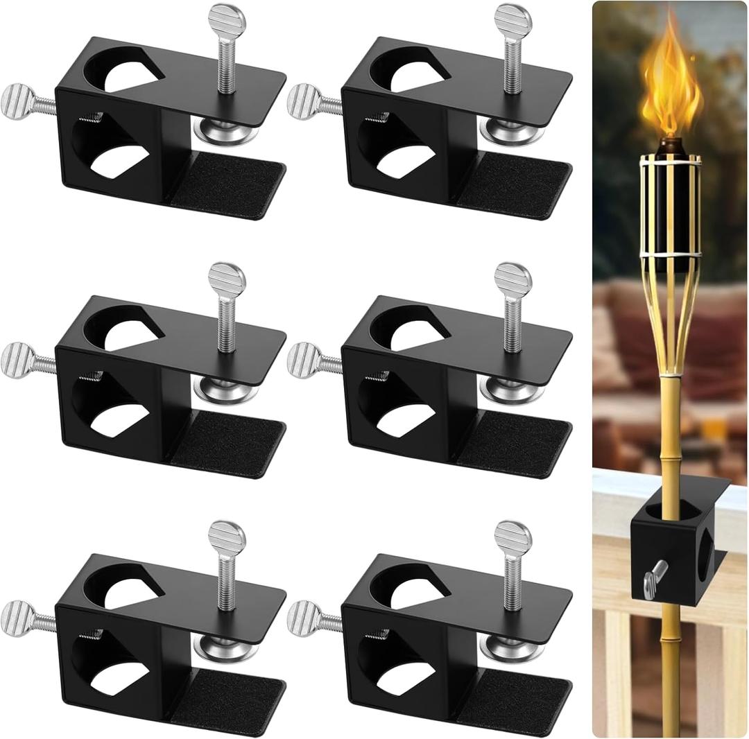 Lnrueg 6 PCS Deck Torch Clamps, Porch Rail Torch Clamp, Backyard Rail Torch Clip, Outdoor Torch Mount Holder, Universal Torch Mounting Bracket for Decks, Railings, Fences, Poles, Tables