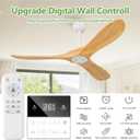 52 Inch Natural Wood Ceiling Fan No Light,Propeller Outdoor Ceiling Fans Without Lights with Wall Switch and Remote Control,Quiet DC Motor,3 Blades Ceiling Fan for Patios,Pavilion,Solid Wood
