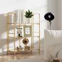 Crofy No Assembly Folding Bookshelf for Living Room, 3 Tier Gold Collapsible Book Shelf for Home Office, Portable Bookcase Storage Organizer
