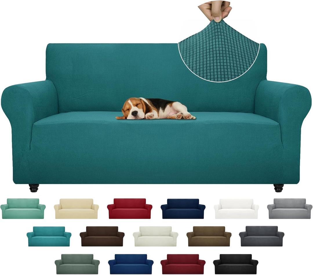 ZNSAYOTX Super Stretch Couch Cover (72"-92") Universal Sofa Covers with Elastic Bottom, Dog Cat Pets Friendly Washable Furniture Protector Fitted Sofa Slipcovers Stay in Place (Peacock Teal, Sofa)