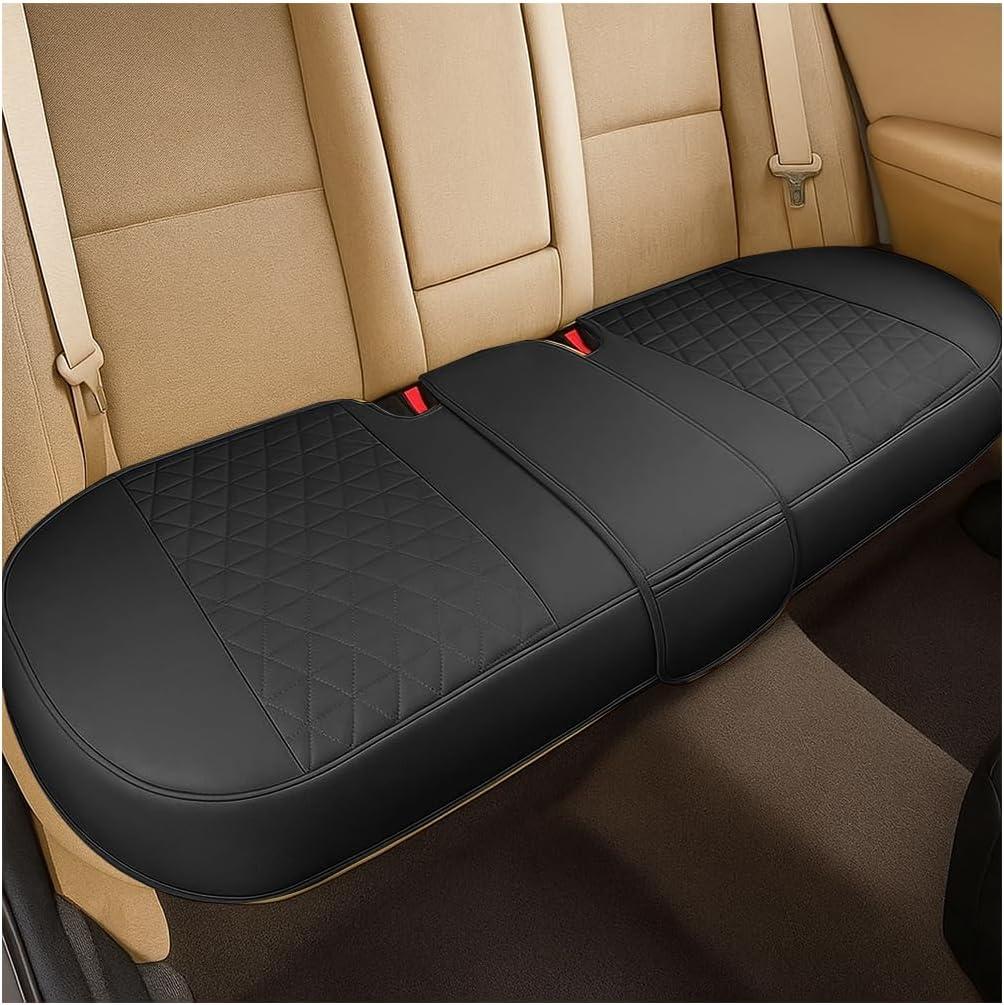 Leather Car Seat Cover, Vehicle Rear Bottom Seat Protector Pad, Full Surrounded Waterproof Auto Seat Protective Cushion with Storage Pocket, Universal Fit（Black）