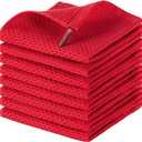 joybest Cotton Kitchen Dish Cloths, 6-Pack Waffle Weave Ultra Soft Absorbent Dish Towels Washcloths Quick Drying Dish Rags, 12x12 Inches, Red