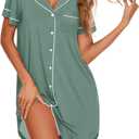Ekouaer Nightgowns for Women Button Down Sleepshirt Short Sleeve Nightshirt Boyfriend Pajamas V Neck Nightdress S-XXXL (Mint Green)