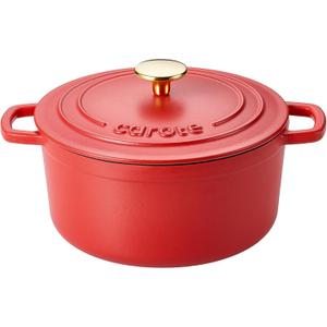 CAROTE Enameled Cast Iron Dutch Oven Pot with Lid, 4 QT Dutch Ovens, HeavyDuty Cast Iron Pot for Sourdough Bread Baking, Braising, Stews, Roasting, Healthy & NonToxic, Dual Handles, All Stovetop Compatible, Oven Safe up to 500° F, Red