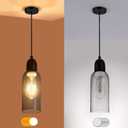 Modern Pendant Light, Smoked Gray Glass Cylinder Pendant Light Fixture with Matte Black Finish, Adjustable 48" Cord Hanging Lamp for Kitchen Island, Sink, Bar, Dining Room, Farmhouse, E26 Base