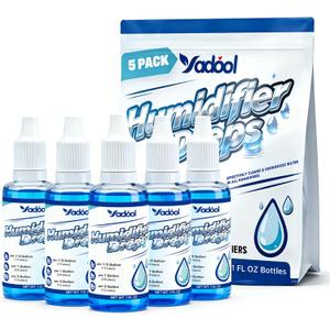 [5 Pack] Humidifier Cleaner Drops, Humidifier Water Treatment Cleaning Solution for All Makes & Models - Slows Buildup & Scaling - Deeply Cleans & Deodorizes Water - 500+ Day Supply