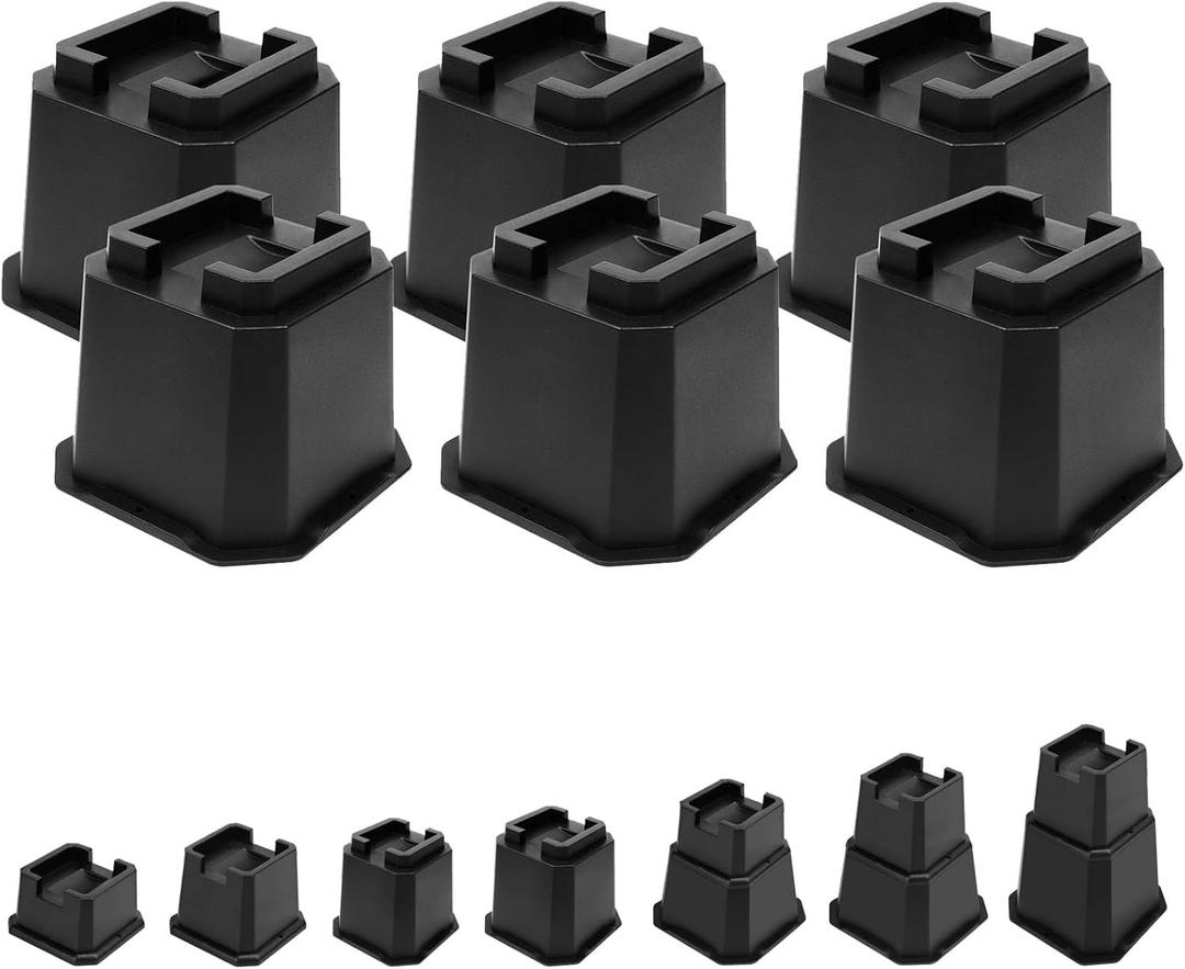shouwuhho Bed Risers 4 inch, Furniture Risers Elevation in Heights 4 Inch Heavy Duty, Bed Lift Risers for Caster Wheels or Posts of Bed Table Couch, Support up to 6000 lbs, Black, 6 Pack