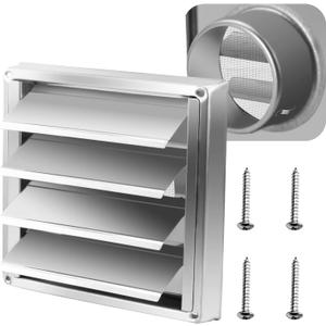 Funmit 4'' Metal Dryer Vent Cover with Metal Mesh Screen, 7"x7" Outdoor Stainless Steel Louvered Vent Cover Includes 4 Screw for Easy Installation Funmit 4'' Metal Dryer Vent Cover with Metal Mesh Screen, 7"x7" Outdoor Stainless Steel Louvered Vent Cover Includes 4 Screw for Easy Installation