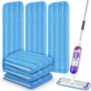 6 Pack Reusable Mop Pads Compatible with Swiffer PowerMop, Wood Floor Pads Microfiber Mop Replacement Refills Machine Washable for All Floor Surfaces (Blue)