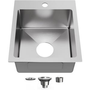 15" x 17" Drop in Bar Sink 304 Stainless Steel Single Bowl Kitchen Sink with Drain Kit, Brushed