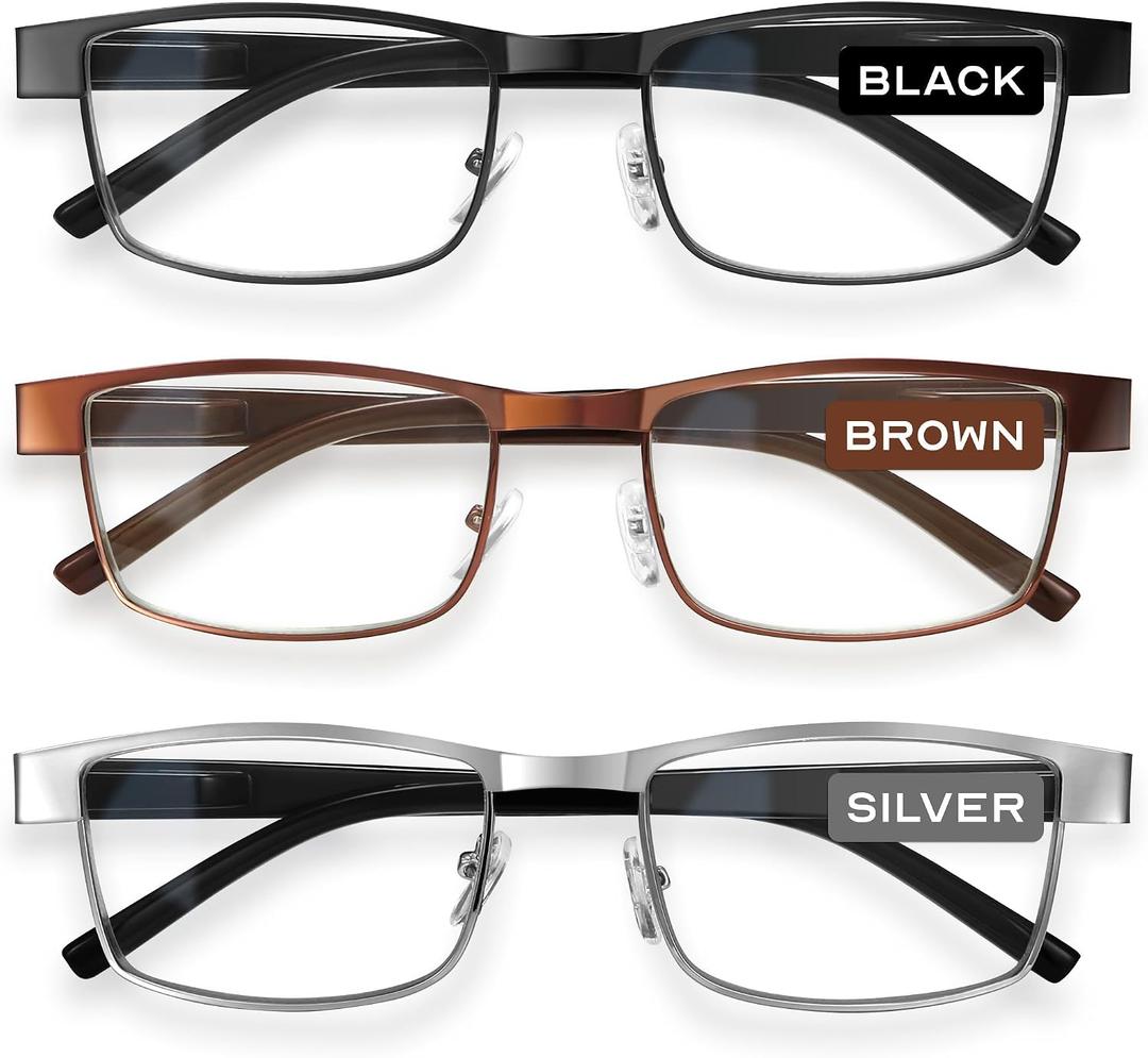 BLS Businessman Rectangular Reading Glasses - Professional Durable Readers - Blue-Light Blocking Lenses (+1.75)