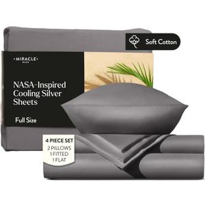 Miracle Made Breathable Cotton Bed Sheets, 4-Piece Set  Silver-Treated, Soft and Cool-to-the-Touch Lightweight Bedding Designed for Hot Sleepers  Full Size, Stone