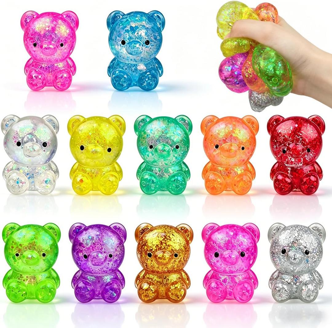 Jofan 8 Pack Squishy Stress Bear Glitter Squeeze Toy Stress Balls Sensory Fidget Toys for Adults Kids Stress Relief Party Favors Birthday Gifts
