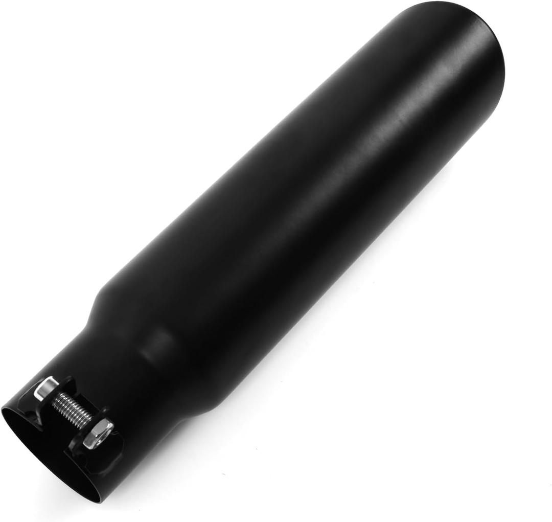 KHK 2.25" to 3" Exhaust Tip - 12" Long Diesel Exhaust Tips,2.25" Inlet 3" Outlet Stainless Steel Bolt-On Angle Cut Truck Tailtip, Universal Fit for Trucks & Cars -Black Powder Coated