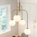 Mid Century Modern Chandelier, 4-Light Milk Glass Globe Chandelier Brushed Gold Sputnik Ceiling Light Fixture, Adjustable Hanging Pendant Light for Dining Room Kitchen Island Entryway, Bulbs Included