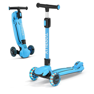 TONBUX Kids Scooter, Light Up 3 Wheel Kick Scooters for Kids 3-12, Folding Scooters with Adjustable Height - Toddler Scooter Lean-to-Steer & Widen Anti-Slip Deck, Blue