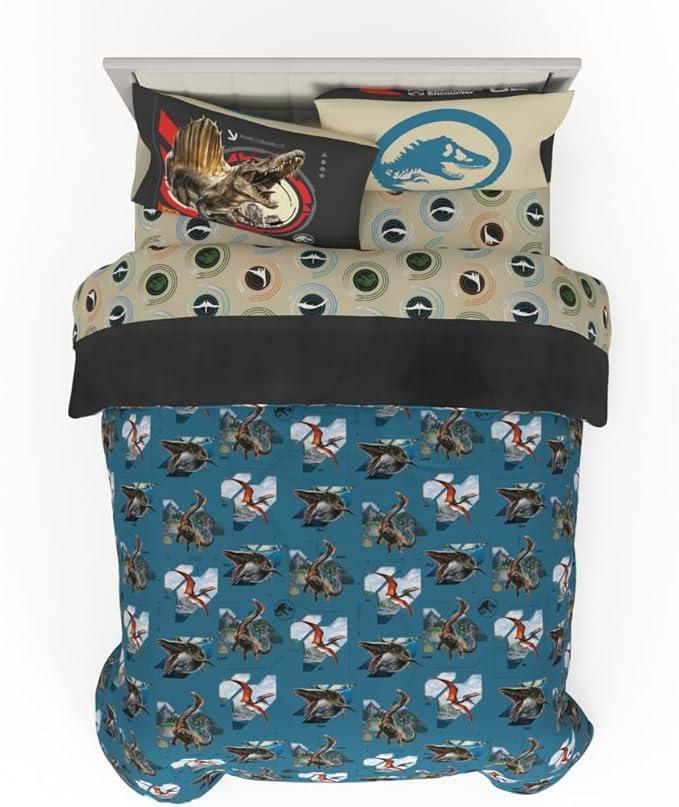 Jurassic World Rebirth Kids Bedding Super Soft Cozy Microfiber Comforter and Sheet Set, 7 Piece Full Size, (Officially Licensed Product) by Franco
