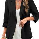 ELLEVEN Women's Linen Blazer 3/4 Ruched Sleeves, Lightweight Slim Fit Jackets with Pockets Half Lining, 2XL