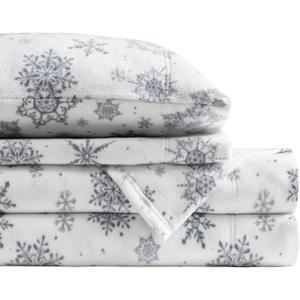 True North by Sleep Philosophy Soft & Cozy Micro Fleece Sheet Set, Fitted Sheets Deep Elastic Pocket Fits Up to 16" Mattress, Warm Winter Bedding, Fleece Bed Set King Snowflake Boho 4 Piece