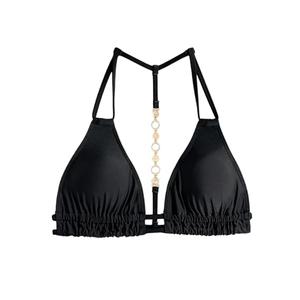 SOLY HUX Women's Halter Triangle Bikini Top Chain Strap Summer Beach Swimsuit Tops Solid Black Large