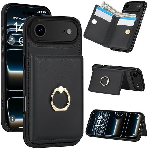 LOHASIC for iPhone 17 Air Case Wallet with Card Holder, 360 Rotation Ring, RFID Blocking, 5 Card Slots, PU Leather 6.5" Cover for Apple 17 Air Men Women, Black