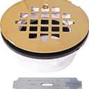 Westbrass D206P-01 2" No-Caulk PVC Compression Shower Drain with 4-1/4" Round Grid Cover, Polished Brass