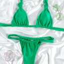 Solid Color Sexy Bikini Set Push Up Swimwear for Women, 2-Piece Padded Swimsuit Beachwear
 (Large, Deep Green)