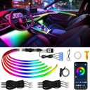 Acrylic Interior Car LED Strip Light with Wireless APP, Dreamcolor 10 in 1 with 175 inches 593 LEDs Fiber Optic Ambient Lighting Kits, 16 Million Colors Sound Active Function Car Neon Lights