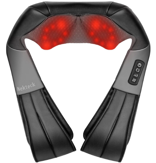 Nekteck Shiatsu Neck Massager for Pain Relief Deep Tissue with Heat, 3D Kneading Massage Pillow Back Shoulder Massagerfor Body Muscle, Plugin Use for Home Office Car, Gifts for Mom Dad Him Her