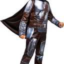 STAR WARS The Mandalorian Official Youth Halloween Costume - Premium Quality Padded Jumpsuit with Plastic Mask and Detachable Cape (S)