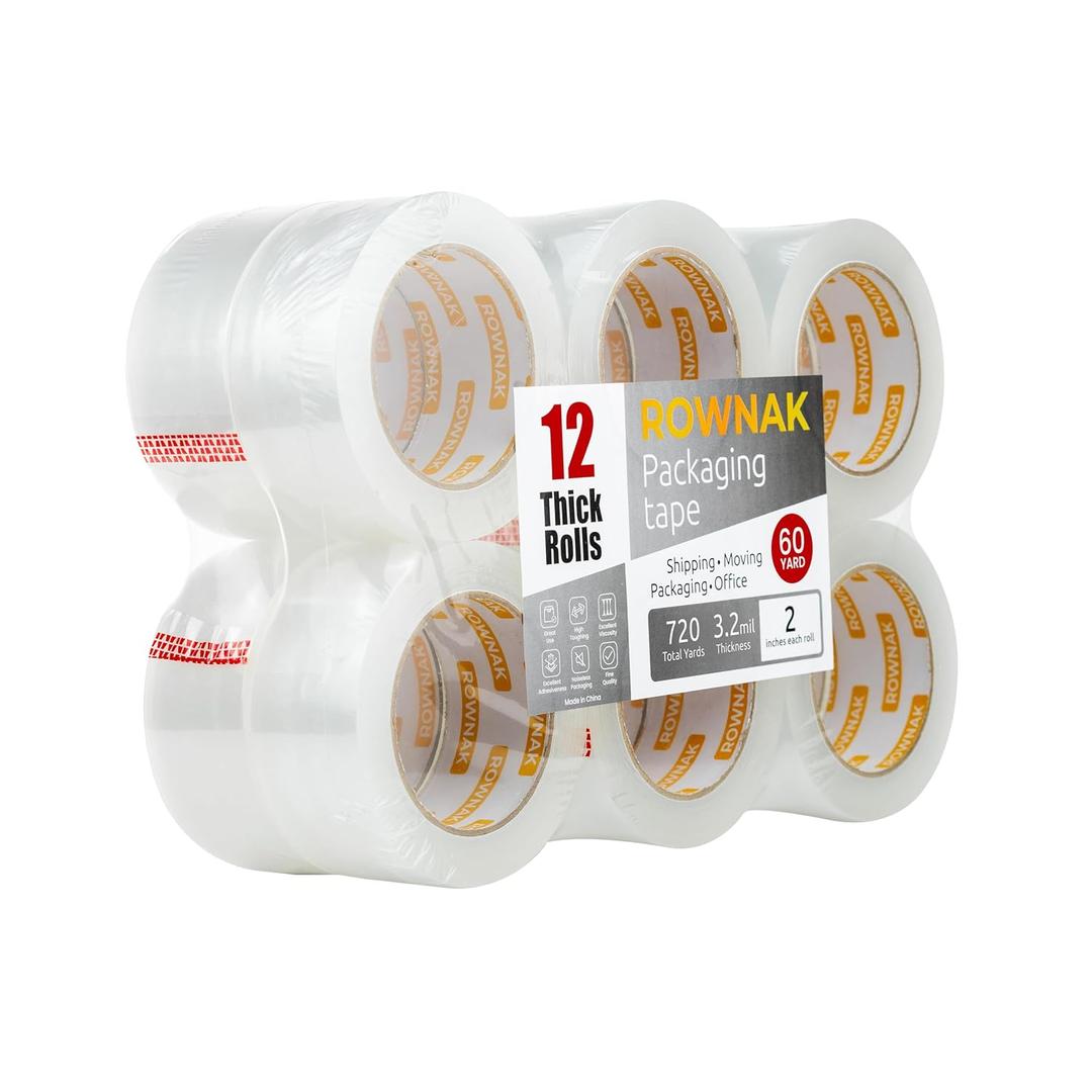 Clear Packing Tape 12 Rolls - Heavy Duty Packaging Tape 3.2mil Thick, 2.0 in. Wide x 60 Yards - Strong Adhesive, Silent, Reliable Package Tape for Home Office Shipping Moving Sealing