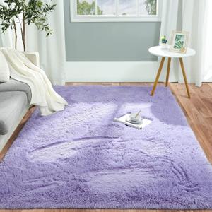 Pettop Fluffy Lavender Purple Area Rug for Bedroom Living Room, 4x6 Feet Soft Plush Fuzzy Rugs for Girls Kids Boys, Non-Slip and Washable Rug for Nursery Classroom, Carpet for Rooms Decor