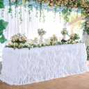 Partisky White Tulle Curly Willow Table Skirt for Rectangle Table 9ft, Ruffle Tutu Table Cloth for Wedding,Bridal Shower, Baby Shower,Birthday Party