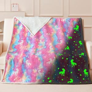 QSTEHEML Glow in The Dark Unicorn Blanket,Birthday Gift for Girls Age 3-12 Years Old,Unicorn Toys Gifts Sherpa Fleece Throw Blanket for Kids 50"60"
