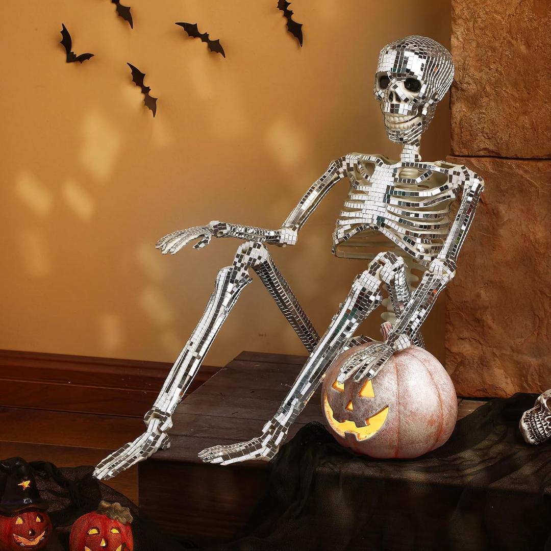 Wesiti 36 Inch DIY Halloween Disco Skeleton Kit Halloween Skeleton Decor for Disco Party Graveyard Decorations Haunted House Accessories Spooky Party Favors Scene Indoor Glitter Sign Outdoor Prop