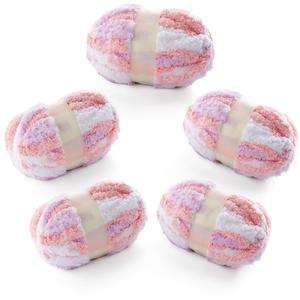 5 Pcs Chunky Yarn for Hand Knitting - Chunky Chenille Yarn for Crocheting - Fluffy Yarn for Crochet - Jumbo Yarn for Hand Knitting 200 yds 61.6 oz of Super Bulky Yarn (Pink-Purple-White)