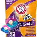 ARM & HAMMER Plus OxiClean with Odor Blasters Concentrated Laundry Detergent, 5-in-1 Laundry Stain Remover, Fresh Burst Detergent Power Paks, 42 Count Bag