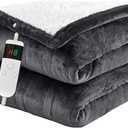 Electric Blanket Heated Throw, Soft Flannel 50"x60" Heating Blanket with 8 Hours Auto Off 10 Fast Heating Levels Machine Washable Sherpa Heated Blanket with Overheating Protection