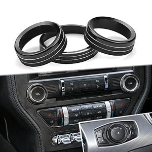 for Ford Mustang Headlight Switches Volume Tune Button Knob Cover Center Console Trim Interior Accessories Compatible with Ford Mustang 2015-2022 (Black 3 PCS)