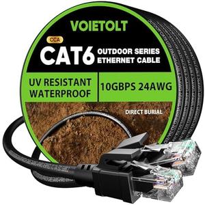 VOIETOLT Cat 6 Outdoor Ethernet Cable 125 ft, 24AWG 10Gbps Cat6 Cable Cord Waterproof Direct Burial LLDPE UV Jacket, Internet Network Cable with 40 Ties Support Cat6 Cat5e Cat5, CCA, UTP for PC