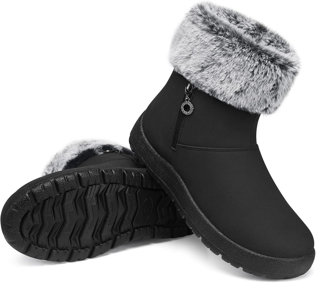 TEMOFON Winter Snow Boots for Women: Waterproof Fur Lined Ankle Booties, 9