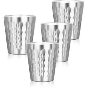 Offiper Stainless Cups, 10 oz Insulated Tumbler, 4 Pack Double Wall Unbreakable Stackable Water Tumblers Insulated Metal Cup Premium Drinking Glasses for Travel Camping Home Outdoor (fire diamond-patterned)
