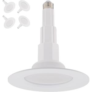 Just Screw Me in 6in LED Recessed Retrofit Light for E26 or Medium Base 4, 5, or 6 Inch Recessed Cans with Telescoping Neck and 5-CCT 2700-3000-3500-4000-5000K in White (Pack of 4) (6in Aperture)