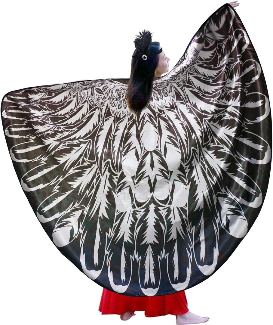 D.Q.Z Birds Wings Costume for Adults Women Dress Up Cape & Feather Headband Eagle Owl Masquerade Halloween Party Favors (Grey) (Gray)