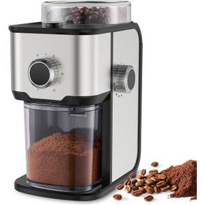 Ollygrin Burr Coffee Grinder Electric, Adjustable Flat Burr Coffee Grinder, Coffee Beans Grinder for Home Use, Compact with 14 Grind Sizes for Home & Office