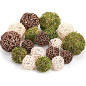Jetec 18 Pcs Decorative Balls for Centerpiece Bowls Green Moss Balls Wicker Rattan Cord Decorative Bowl Fillers for Garden Vase Home Party Table Spring Easter Farmhouse Rustic Decor(Regular Size) (Regular Size)