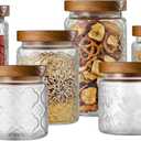 FillTouch 6 Pcs Vintage Glass Jar with Wooden Lid 17/24/34 oz Glass Airtight Food Storage Container with Lid Jar Begonia Sunflower Pattern for Kitchen Sugar Coffee Tea Beans Candy Cookie