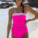 Beachsissi Women's Bandeau Swimsuits Strapless Tummy Control Color Block Tankini Sets (L)